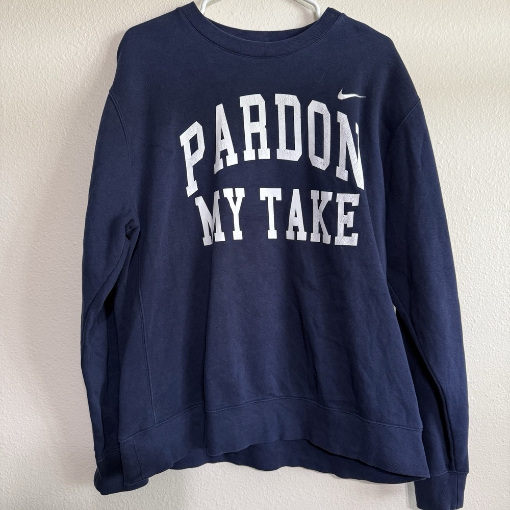 Nike Pardon My‎ Take Barstool Sports Sweatshirt Pullover Large Navy Blue Fleece